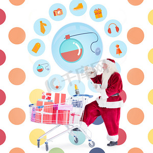 圣诞老人从购物车送礼物的复合图像
