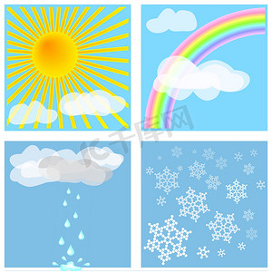 一张插图中有四种不同的天气类型。