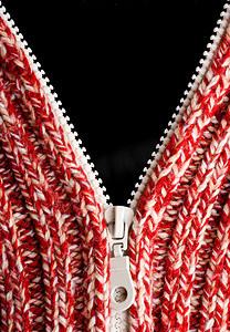 红色开拉链羊毛毛衣