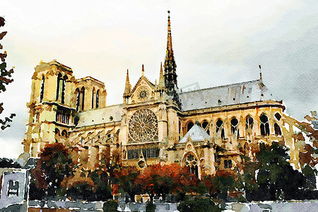 法国秋天摄影照片_秋天的巴黎圣母院一瞥