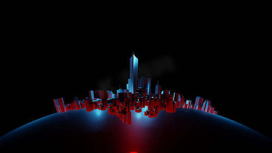 黑暗球体世界上的未来城市。