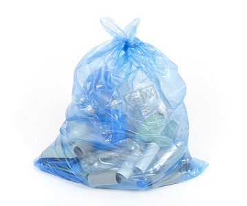 垃圾袋塑料袋摄影照片_蓝色回收袋
