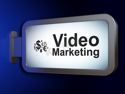 经营理念：广告牌背景上的视频营销和财务符号