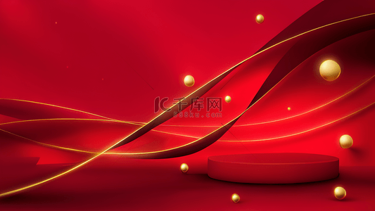 红金色缎带背景图片_抽象奢华邀请函闪亮红金质感背景