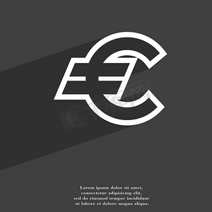 平面钱符号摄影照片_欧元 EUR 图标符号平面现代网页设计，带有长阴影和文本空间。