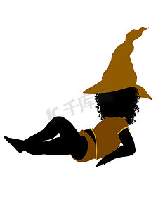 女巫插画摄影照片_非洲裔美国女性万圣节幼儿插画剪影