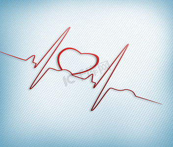 红色心电图线与心脏图形