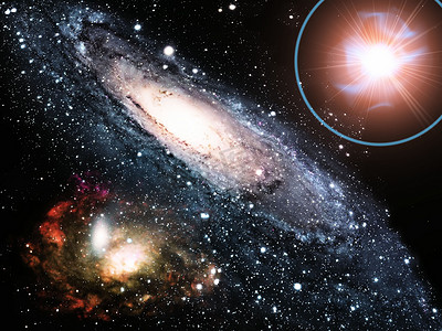 宇宙天体摄影照片_一个星系和一个超新星