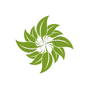 标志设计绿叶摄影照片_绿叶生态标志模板插画设计。