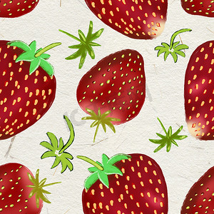 手绘草莓白色无缝图案