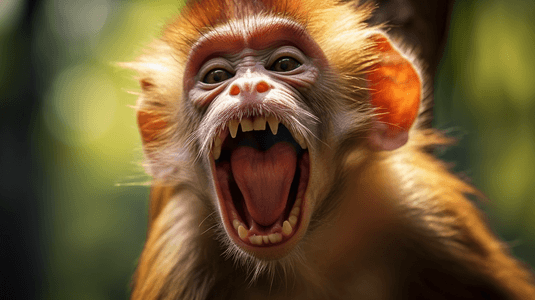 张嘴的摄影照片_一只张嘴的猴子的特写