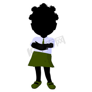小非洲裔美国学校女孩插图剪影