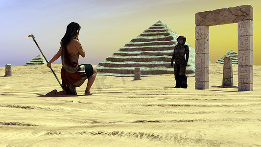 一位古埃及妇女从太空注视着一个男人