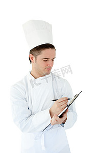 厨师用笔写字