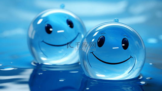 卡通蓝色水滴背景图片_夏天清凉蓝色的水珠笑脸