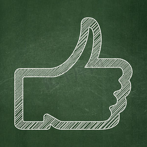 社交网络概念：黑板背景上的大拇指