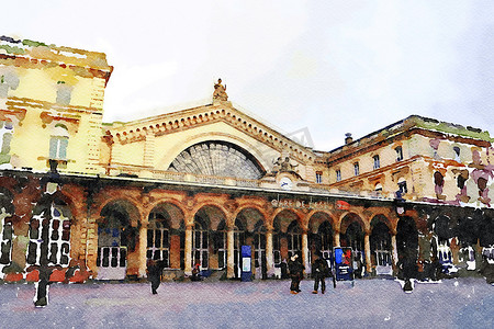 巴黎东站的水彩画