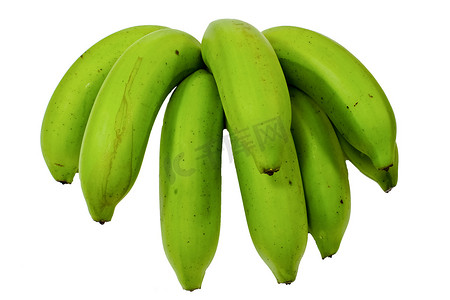 白色背景上的一串绿色香蕉