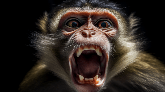 张嘴的logo摄影照片_一只张嘴的猴子的特写