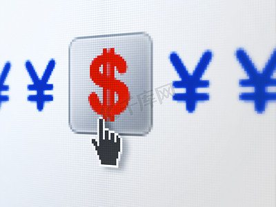 货币概念：数字计算机屏幕上的美元和日元