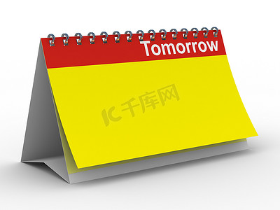 通报摄影照片_明天的日历在白色背景。