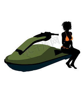天空飞机插画摄影照片_非洲裔美国女摩托艇艺术插画剪影