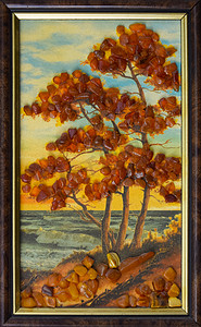 海边有黄色叶子的秋树，来自琥珀的图片。