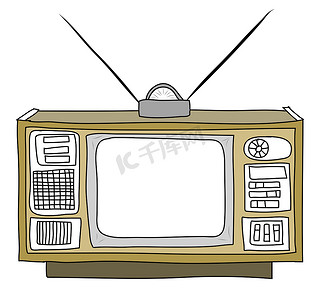 复古电视机隔离在白色，插图
