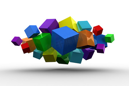 漂浮在簇中的 3d 彩色立方体