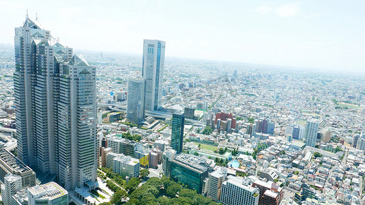 日本东京城市景观、商业和住宅建筑、道路鸟瞰图