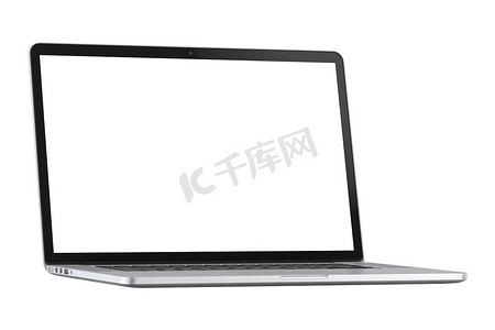 白色背景上的孤立银色笔记本电脑白色屏幕