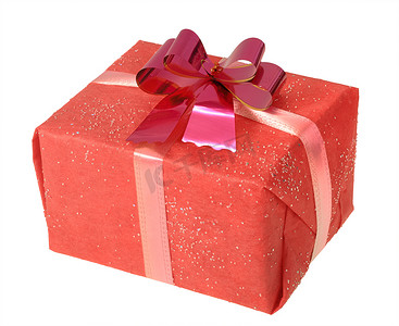 带蝴蝶结的红色方形盒子里的礼物