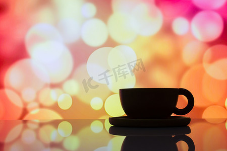 彩色散景背面剪影咖啡杯的水平照片