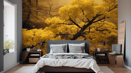 床头的棕叶树背景画