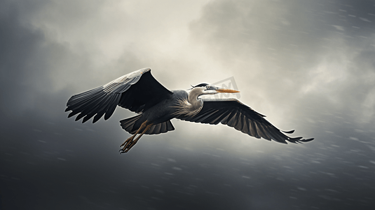 一只大鸟在灰色的天空中飞翔