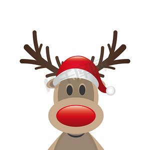 驯鹿摄影照片_驯鹿红鼻子圣诞老人帽子