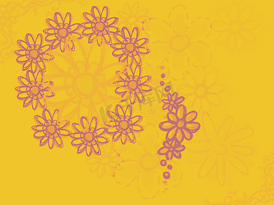 黄色粉红色花框插图