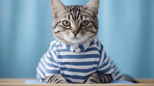 穿着蓝白相间条纹衬衫的猫