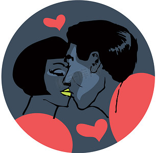 接吻男人和女人情侣恋爱流行艺术矢量插画
