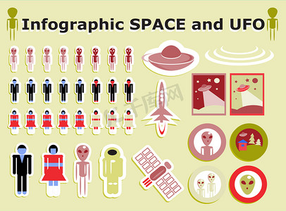 UFO 信息图表-空间和人物图标集