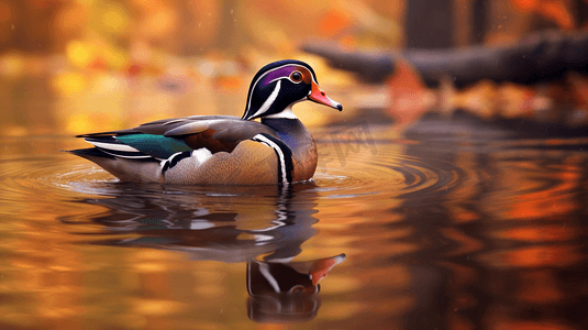 一只树鸭在水里游泳