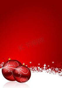 红色圣诞背景与雪花和圣诞球