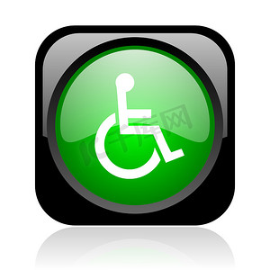 轮椅图标摄影照片_可访问性黑色和绿色方形 web 光泽图标