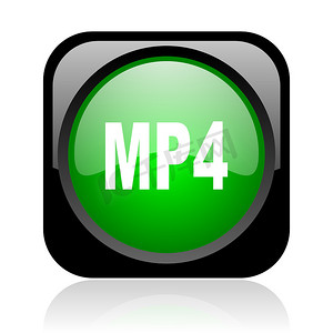 mp4 黑色和绿色方形 web 光泽图标