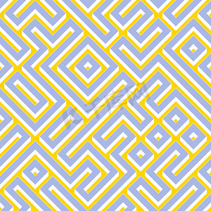 黄色几何创意摄影照片_光栅无缝蓝色黄色白色几何迷宫图案