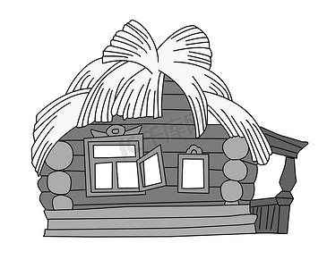 白色背景上的农村房屋绘图