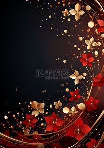 金色边框背景图片_红金色中国风精致花朵边框
