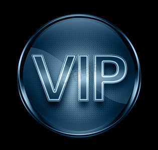VIP 图标深蓝色，隔离在黑色背景。