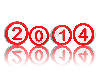 新的一年 2014 年在红色圆圈