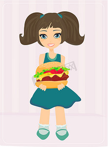 可爱的女孩吃汉堡